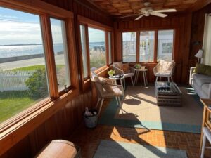 A room with chairs and tables in it