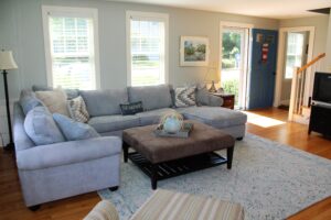 A living room with couches and a coffee table